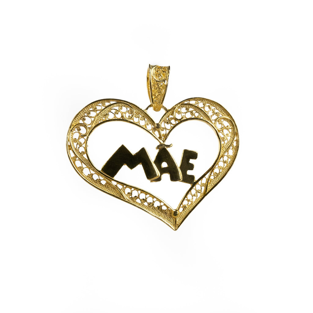 Golden silver filigree pendant heart "Mãe" 40mm (1.6in) -1