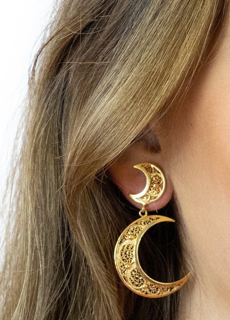 Golden silver filigree moon earring 59mm (2.3in) -4