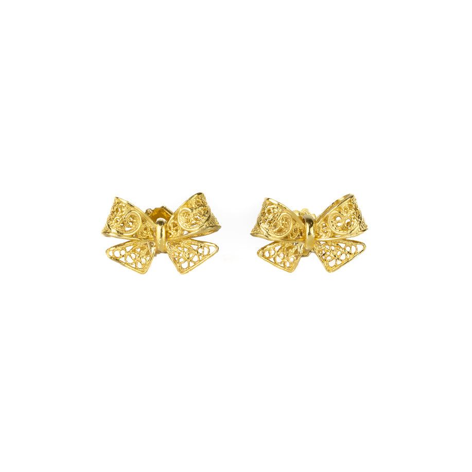 Golden silver filigree Bow Tie Earrings 15mm (0,6in)