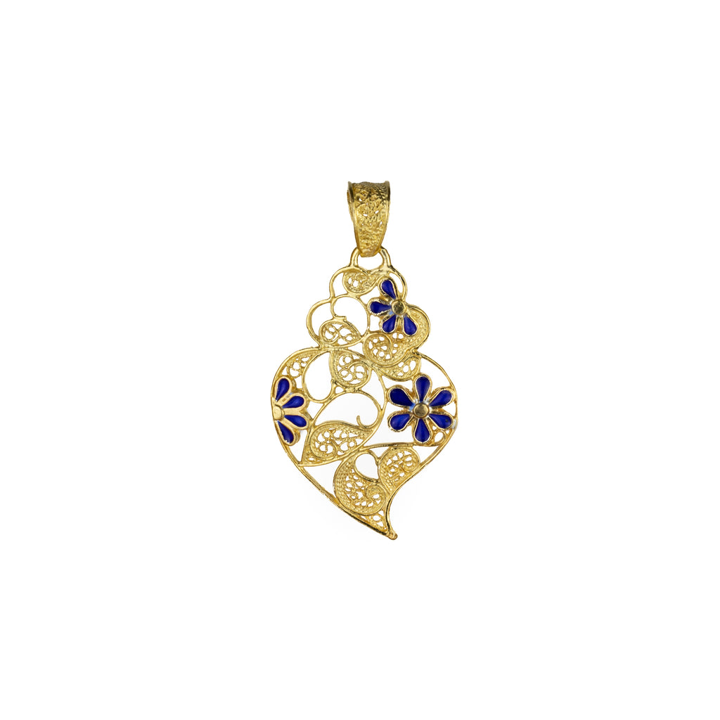 Golden silver filigree Pendant, heart of Viana 42mm (1,7in)