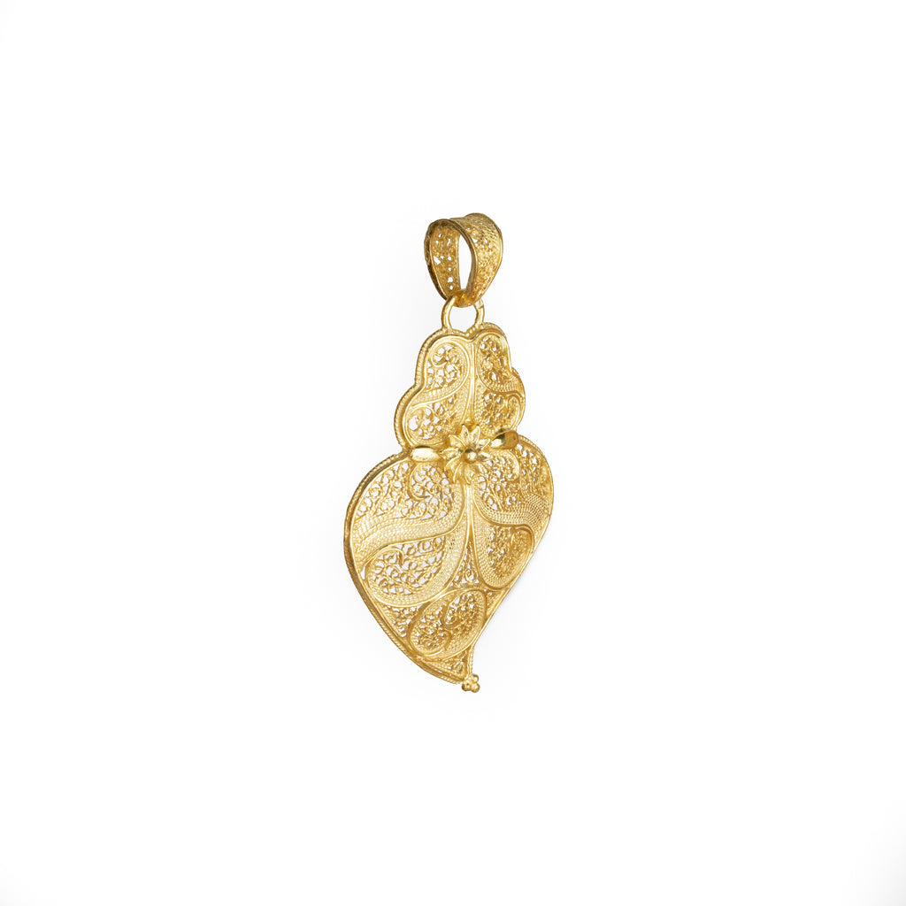 Golden silver filigree Pendant, heart of Viana with Rose 42mm (1,7in)