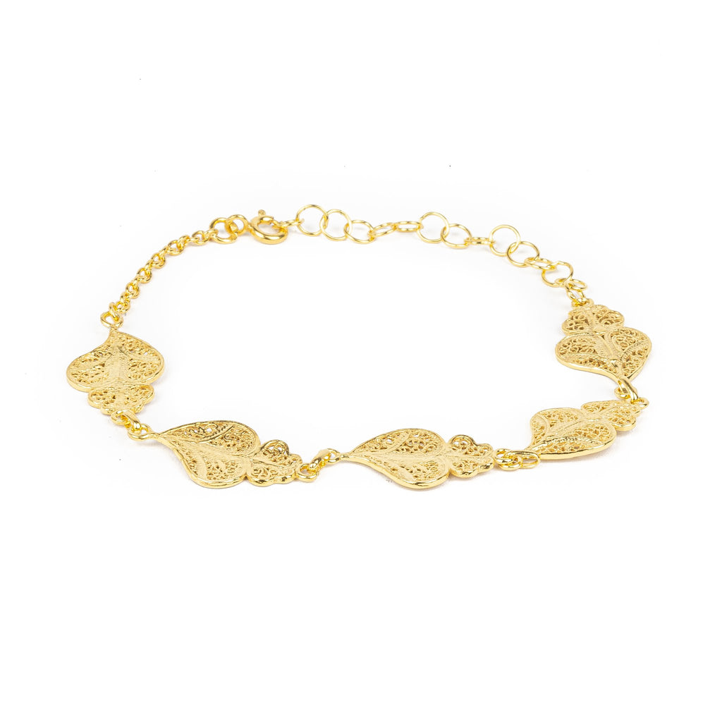 Golden silver filigree bracelet with 5 little hearts of Viana 200mm (7.9in) -1