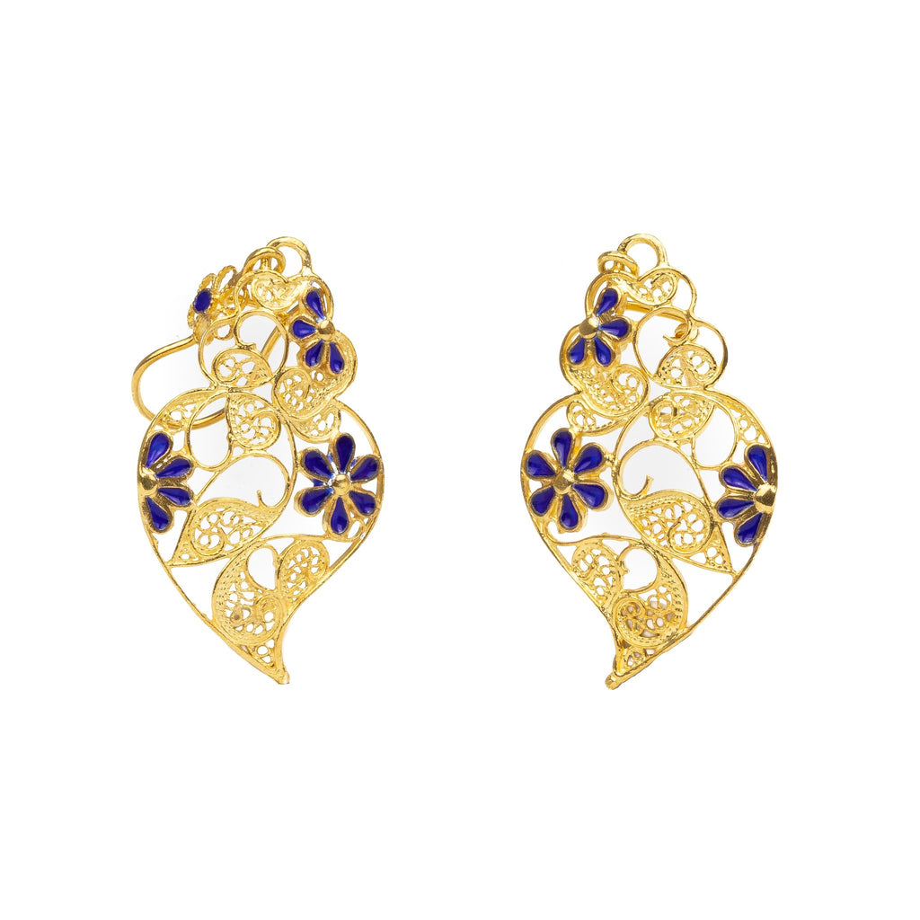 Golden silver filigree heart of Viana blue earring 51mm (2in) -1