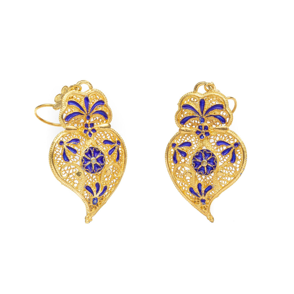 Golden silver filigree heart of Viana blue earring 52mm (2in) -1