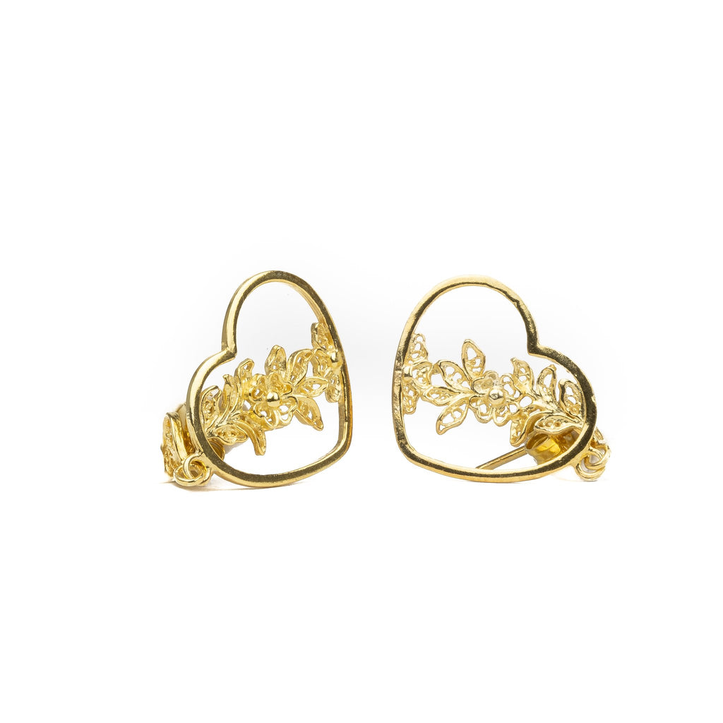 Golden silver filigree heart earring 28mm (1.1in) -1
