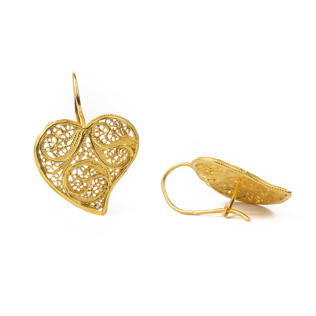Golden silver filigree heart earring 26mm (1in) -2