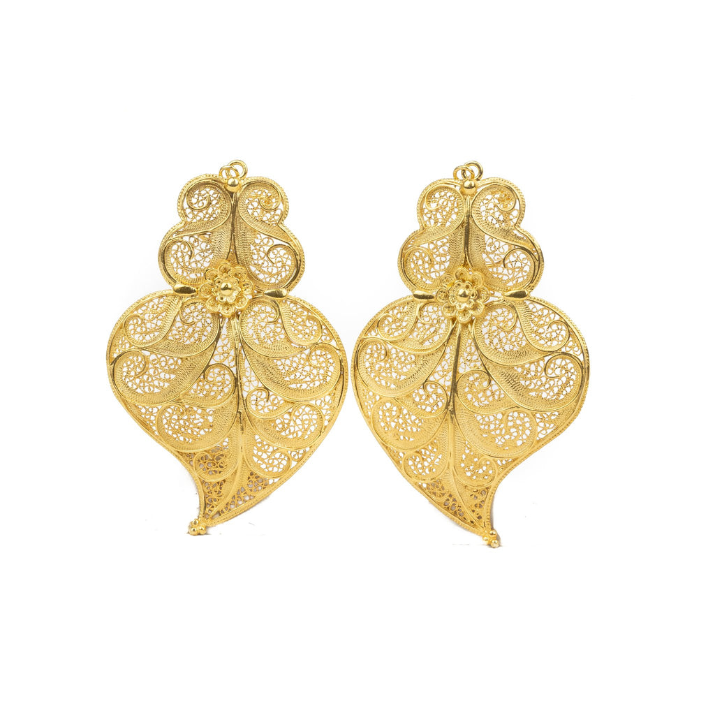Golden silver filigree heart earring 77mm (3in) -1