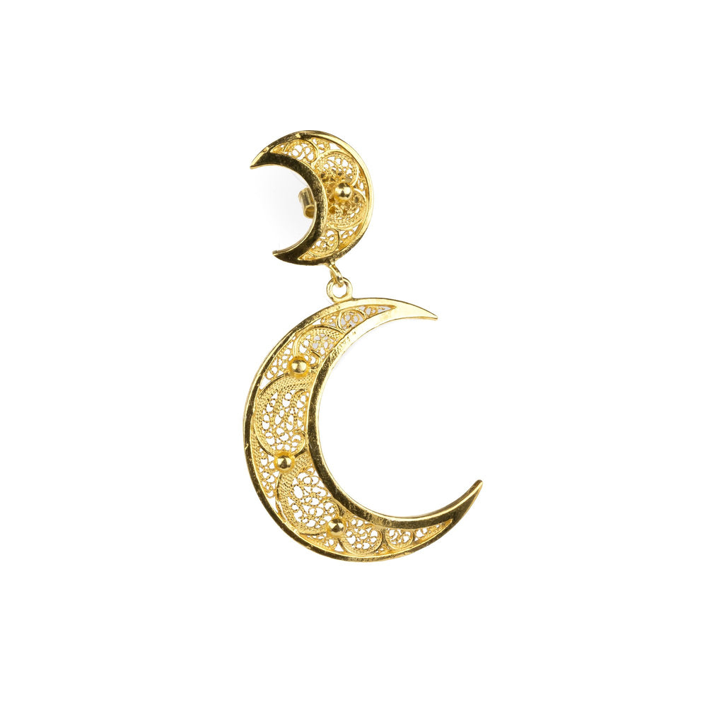 Golden silver filigree moon earring 59mm (2.3in) -1