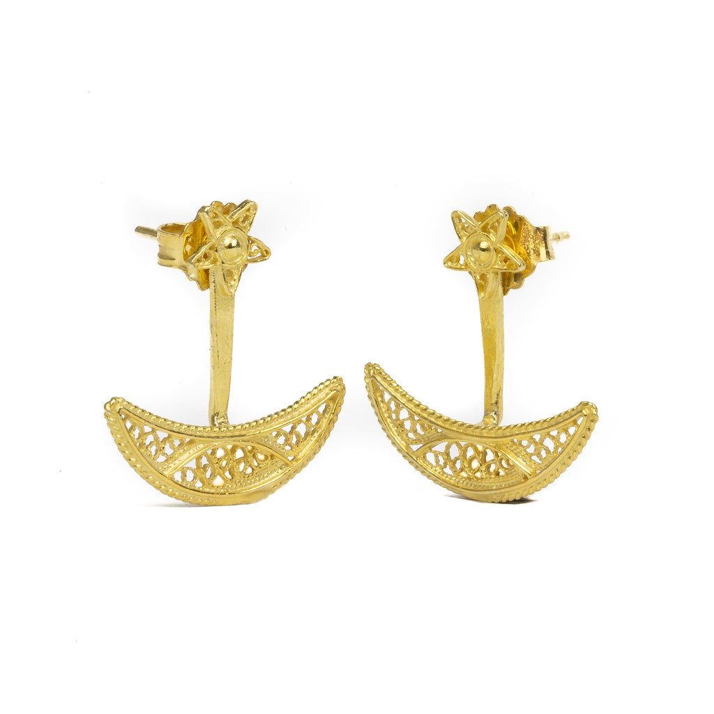 Golden silver filigree moon and star earring 22mm (0.87in) -1
