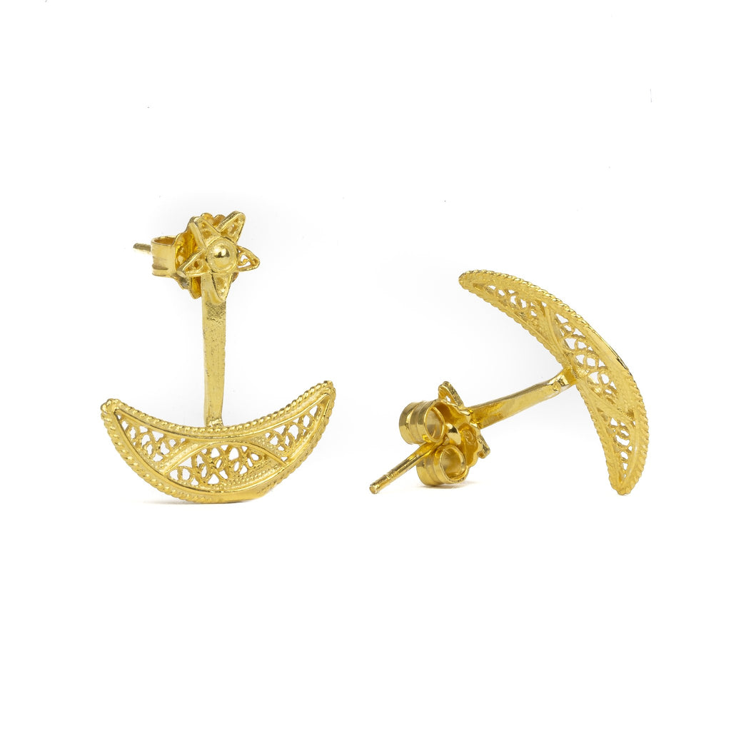 Golden silver filigree moon and star earring 22mm (0.87in) -2