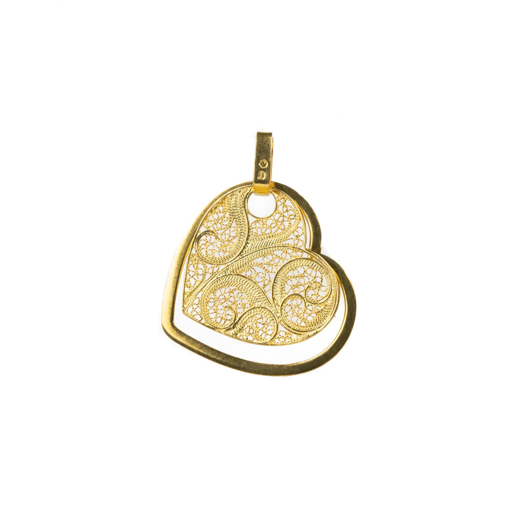 Golden silver filigree pendant setle of two hearts 30mm (1.2in) -1