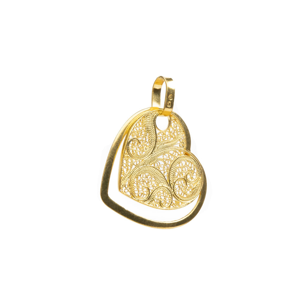 Golden silver filigree pendant setle of two hearts 30mm (1.2in) -2