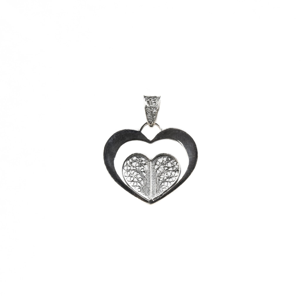 Silver filigree pendant two hearts 24mm (0.94in) -1