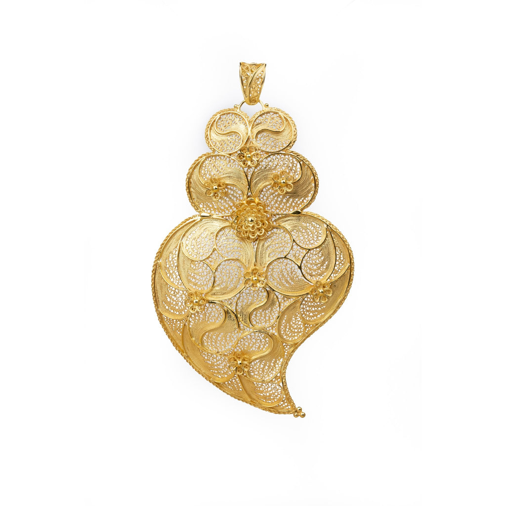 Golden silver filigree pendant heart of Viana 90mm (3.5in) -1