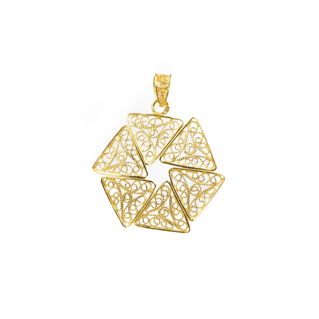 Golden silver filigree pendant triangles 40mm (1.6in) -1